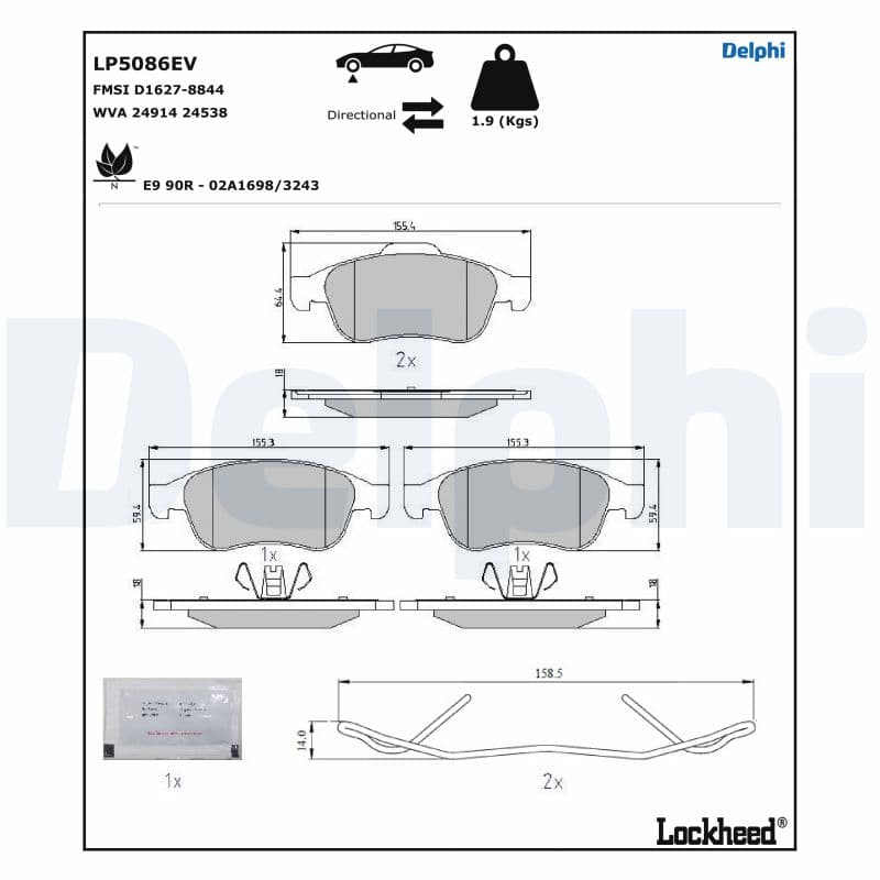 DELPHI Sada brzdových platničiek kotúčovej brzdy LP5086EV 1