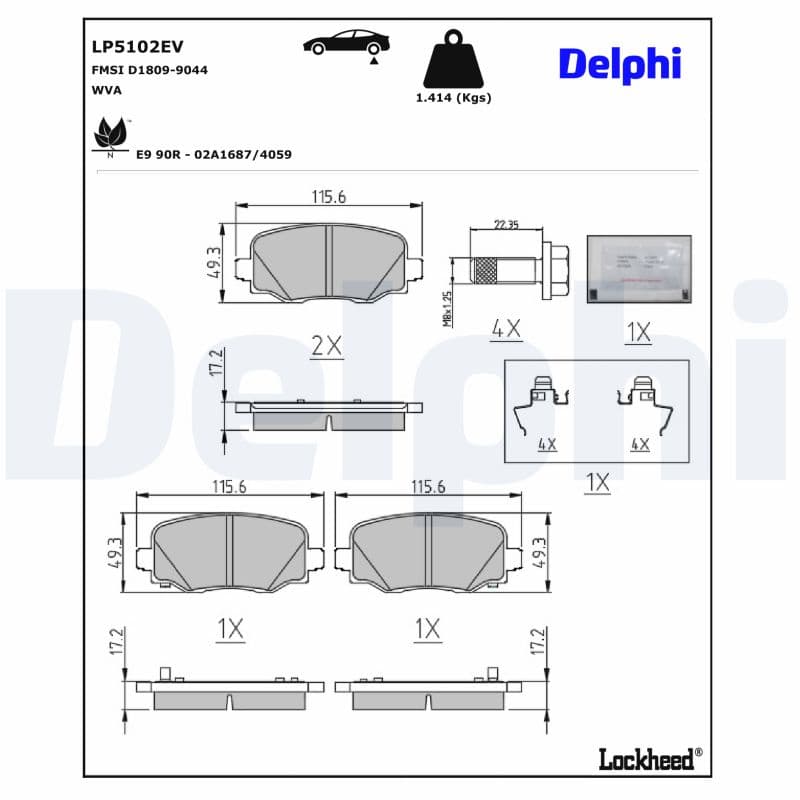 DELPHI Sada brzdových platničiek kotúčovej brzdy LP5102EV 1