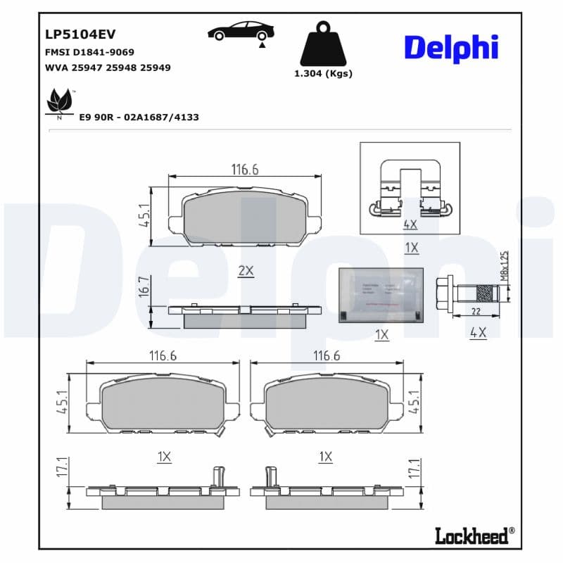 DELPHI Sada brzdových platničiek kotúčovej brzdy LP5104EV 1