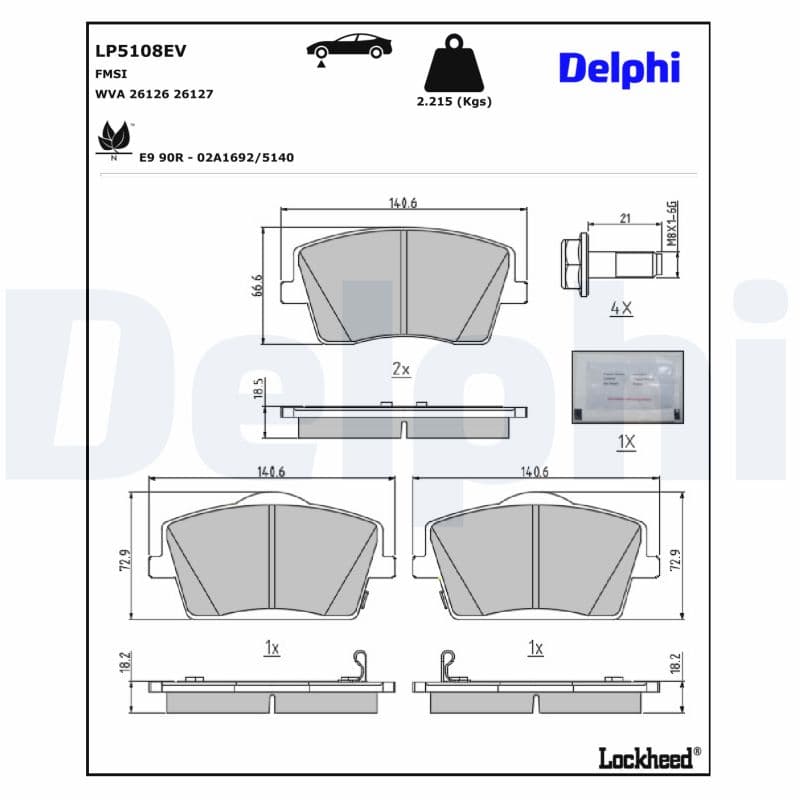 DELPHI Sada brzdových platničiek kotúčovej brzdy LP5108EV 1