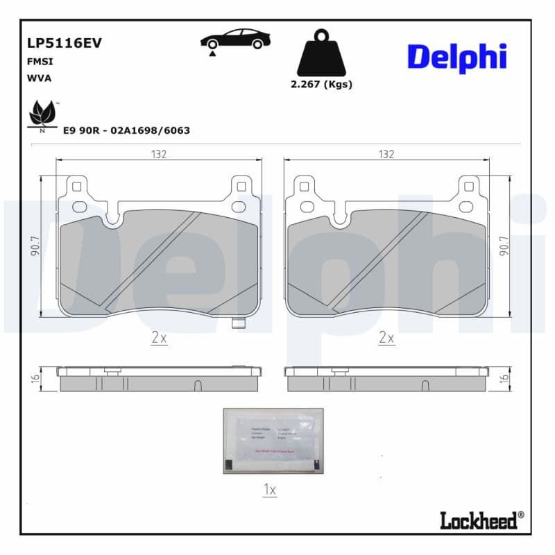 DELPHI Sada brzdových platničiek kotúčovej brzdy LP5116EV 1