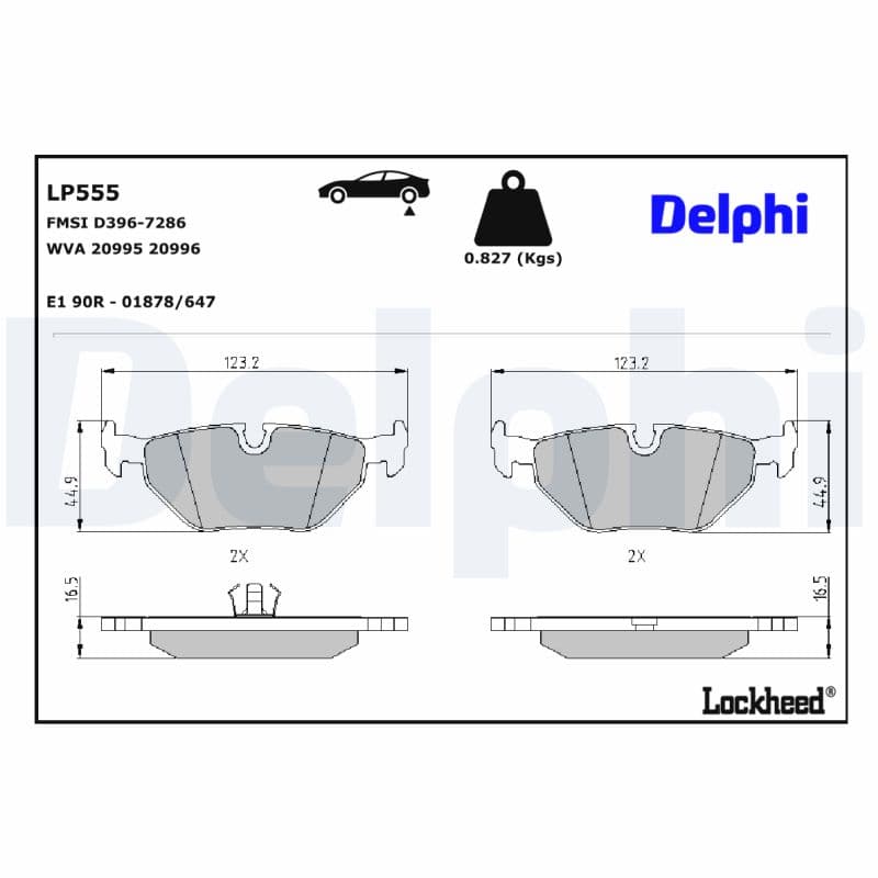 DELPHI Sada brzdových platničiek kotúčovej brzdy LP555 1