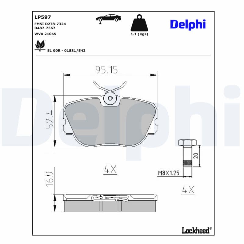 DELPHI Sada brzdových platničiek kotúčovej brzdy LP597 1