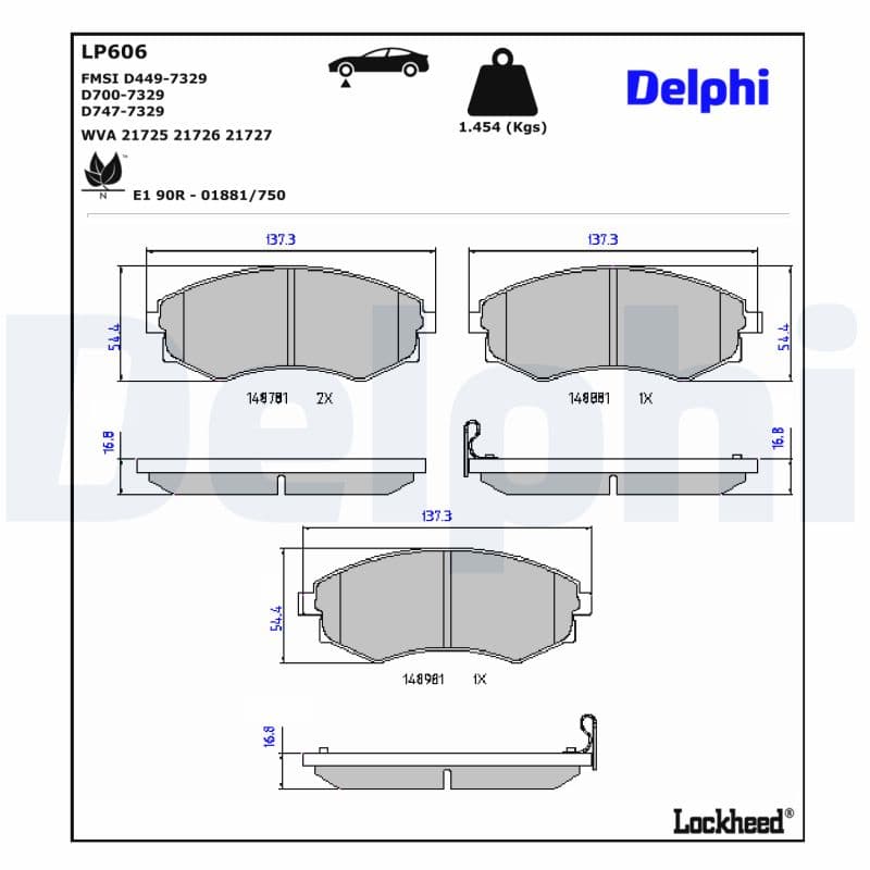 DELPHI Sada brzdových platničiek kotúčovej brzdy LP606 1