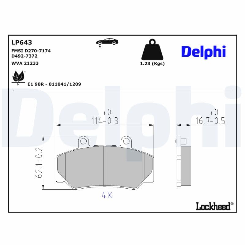 DELPHI Sada brzdových platničiek kotúčovej brzdy LP643 1