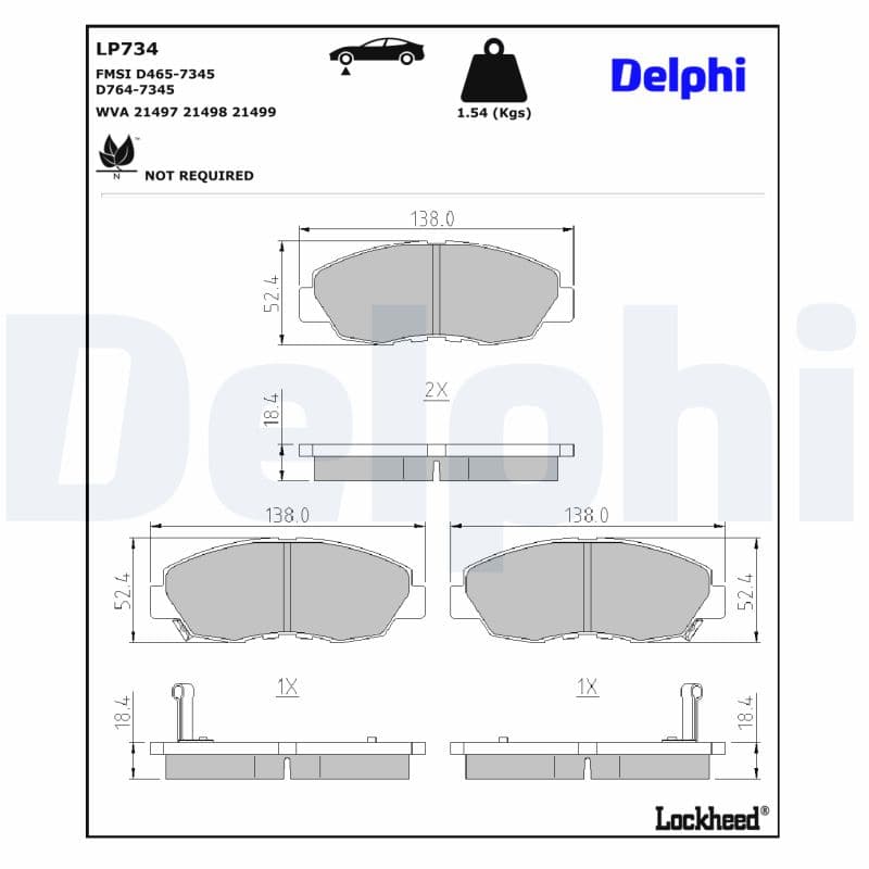 DELPHI Sada brzdových platničiek kotúčovej brzdy LP734 1