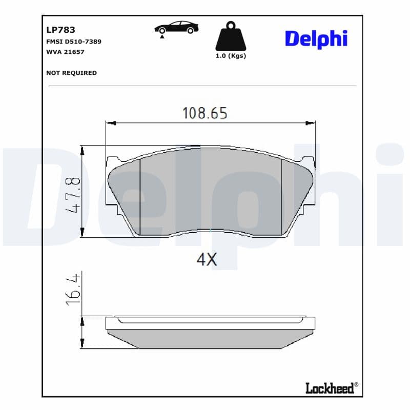 DELPHI Sada brzdových platničiek kotúčovej brzdy LP783 1
