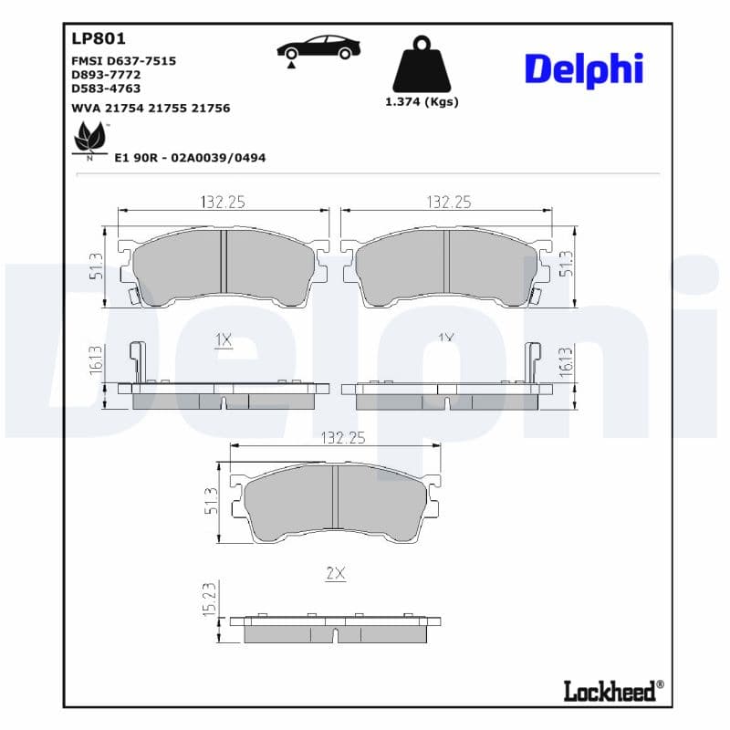 DELPHI Sada brzdových platničiek kotúčovej brzdy LP801 1