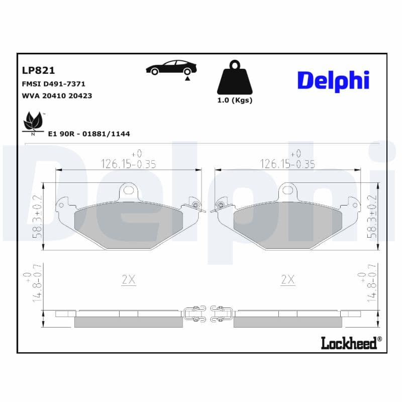 DELPHI Sada brzdových platničiek kotúčovej brzdy LP821 1