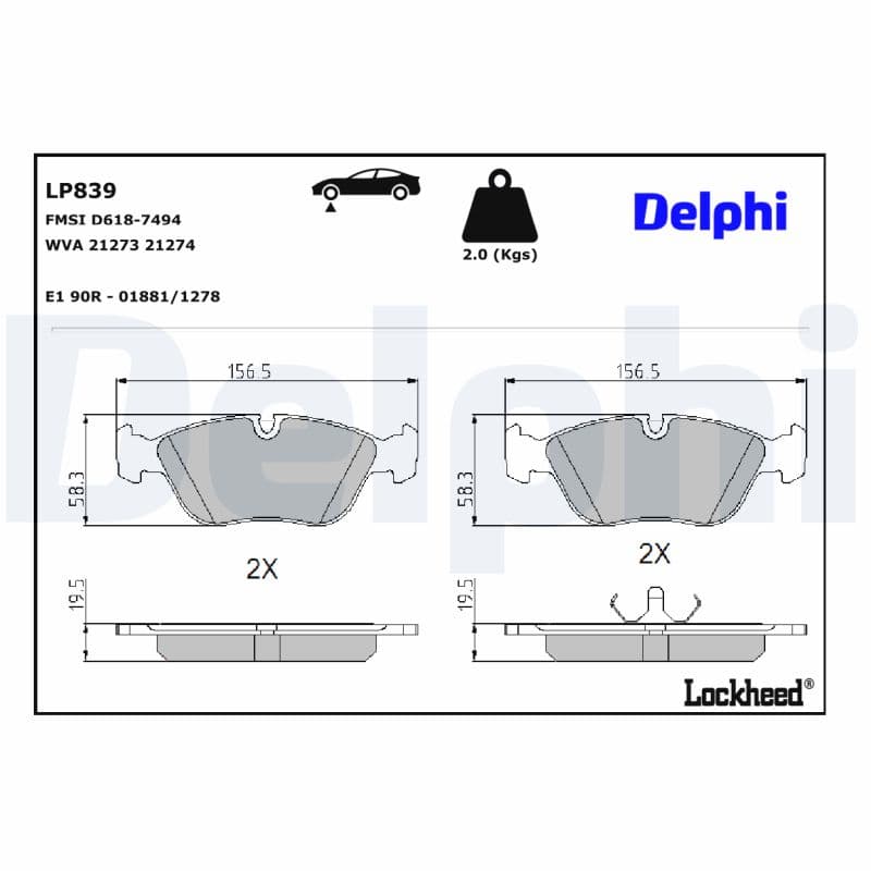 DELPHI Sada brzdových platničiek kotúčovej brzdy LP839 1