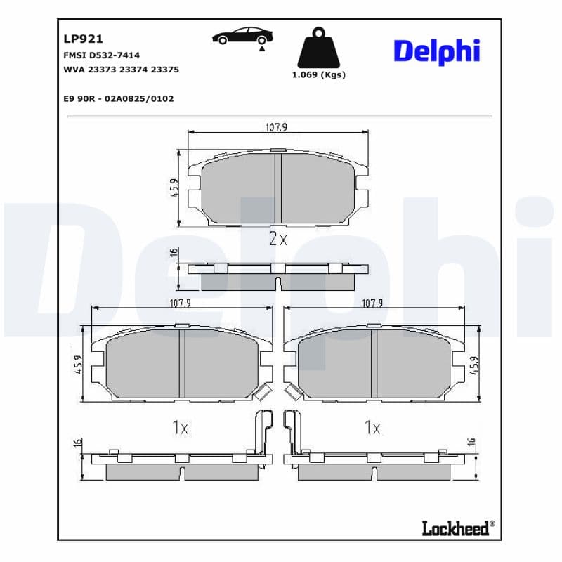 DELPHI Sada brzdových platničiek kotúčovej brzdy LP921 1
