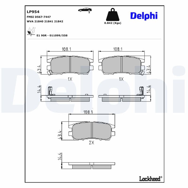 DELPHI Sada brzdových platničiek kotúčovej brzdy LP954 1