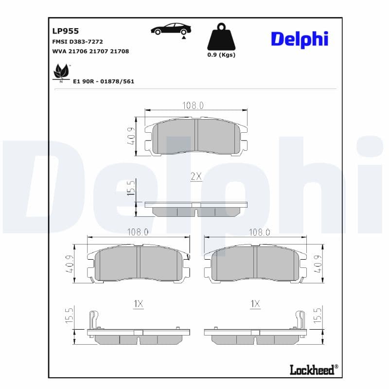 DELPHI Sada brzdových platničiek kotúčovej brzdy LP955 1