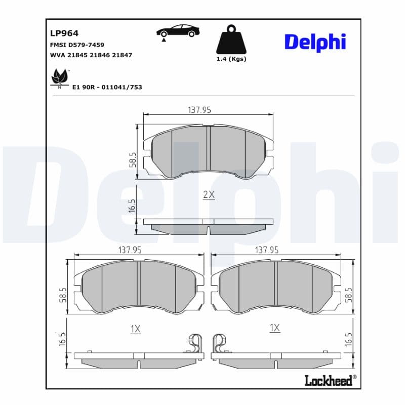 DELPHI Sada brzdových platničiek kotúčovej brzdy LP964 1