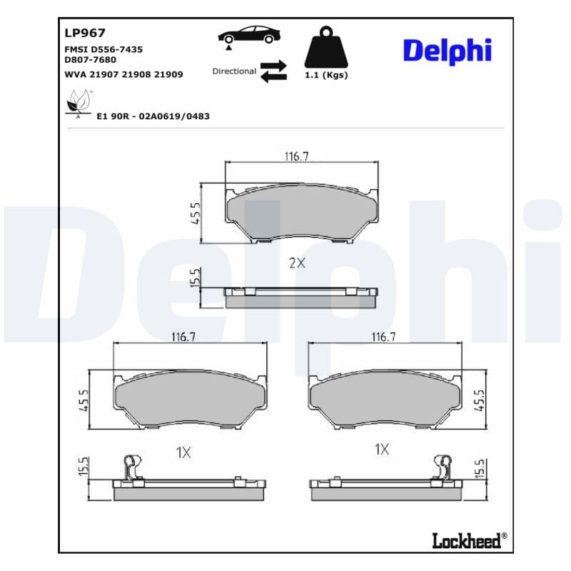 DELPHI Sada brzdových platničiek kotúčovej brzdy LP967 1