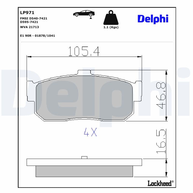 DELPHI Sada brzdových platničiek kotúčovej brzdy LP971 1