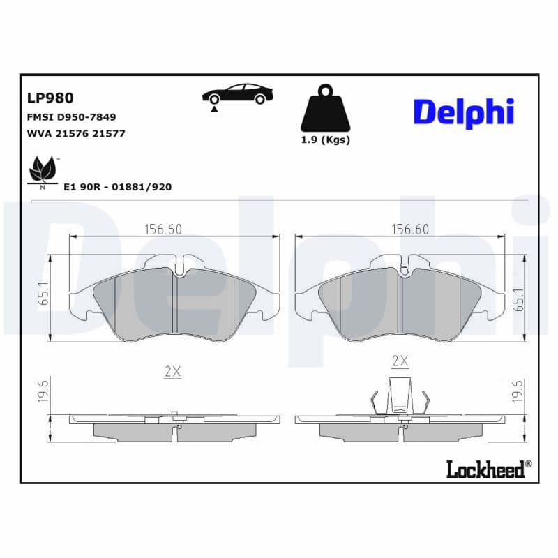 DELPHI Sada brzdových platničiek kotúčovej brzdy LP980 1
