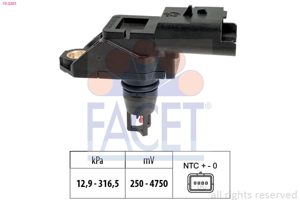 FACET Snímač tlaku výfukových plynov 10.3261 1