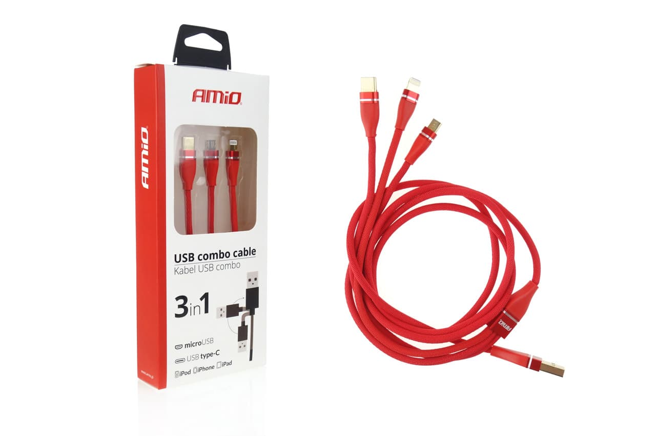 Multi-kábel pre telefón USB C / micro USB 120cm červený FullLINK 3.1A UC-7 1