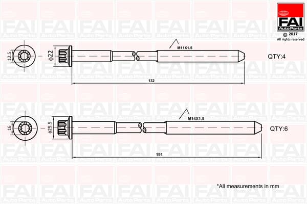 FAI AutoParts Sada skrutiek hlavy valcov B1625 1