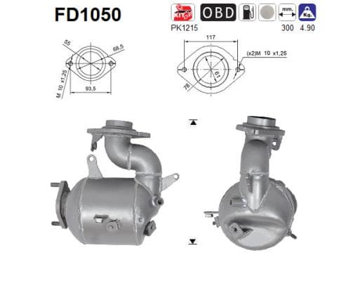 AS Filter sadzí/pevných častíc výfukového systému FD1050 1