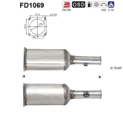 AS Filter sadzí/pevných častíc výfukového systému FD1069 1