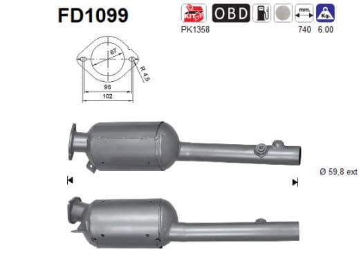 AS Filter sadzí/pevných častíc výfukového systému FD1099 1