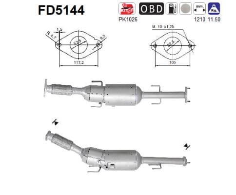 AS Filter sadzí/pevných častíc výfukového systému FD5144 1