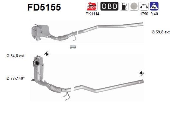AS Filter sadzí/pevných častíc výfukového systému FD5155 1