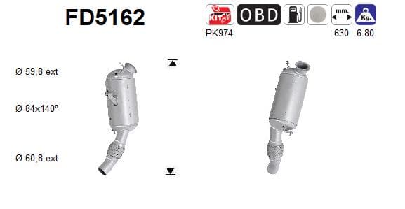 AS Filter sadzí/pevných častíc výfukového systému FD5162 1