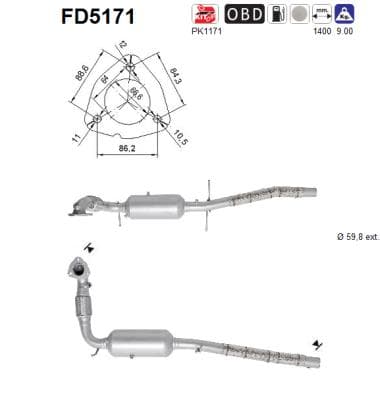AS Filter sadzí/pevných častíc výfukového systému FD5171 1