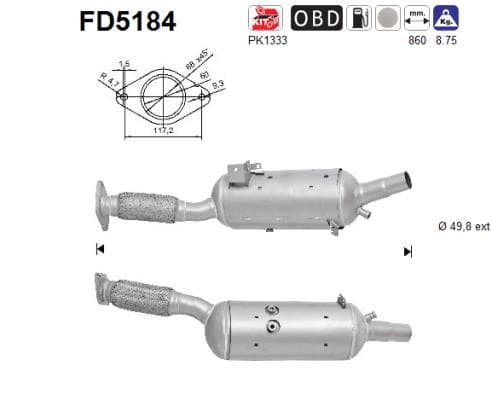 AS Filter sadzí/pevných častíc výfukového systému FD5184 1
