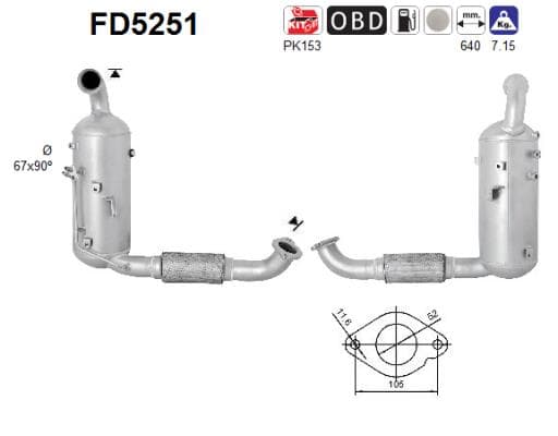 AS Filter sadzí/pevných častíc výfukového systému FD5251 1