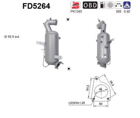 AS Filter sadzí/pevných častíc výfukového systému FD5264 1