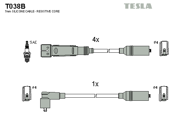 TESLA Sada zapaľovacích káblov T038B 1