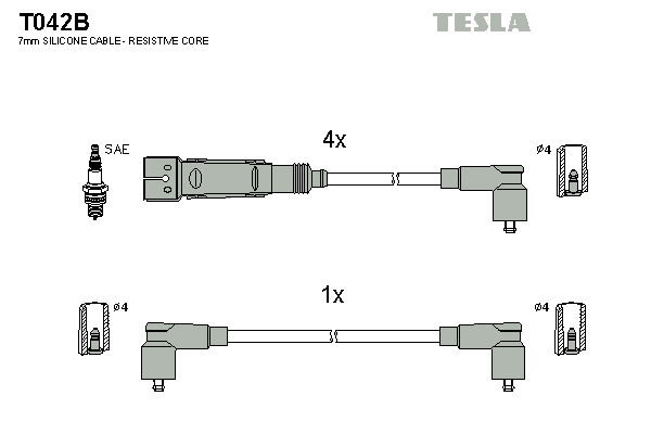 TESLA Sada zapaľovacích káblov T042B 1