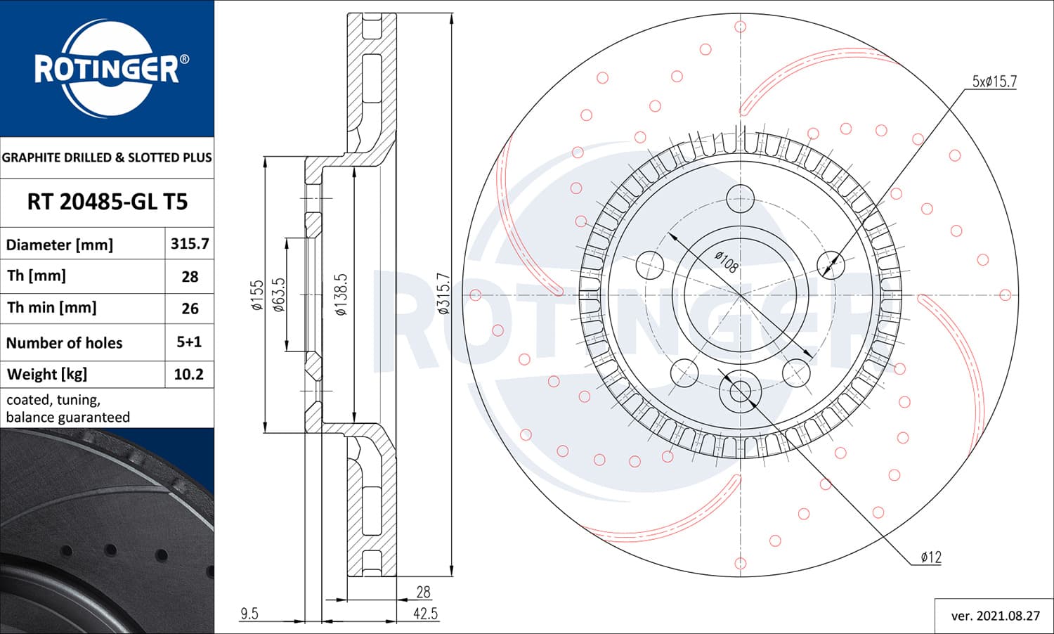 ROTINGER Brzdový kotúč RT 20485-GL T5 1