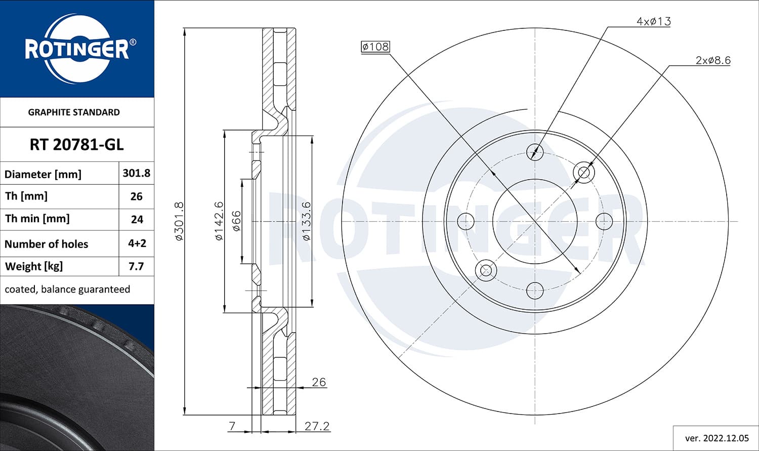 ROTINGER Brzdový kotúč RT 20781-GL 1