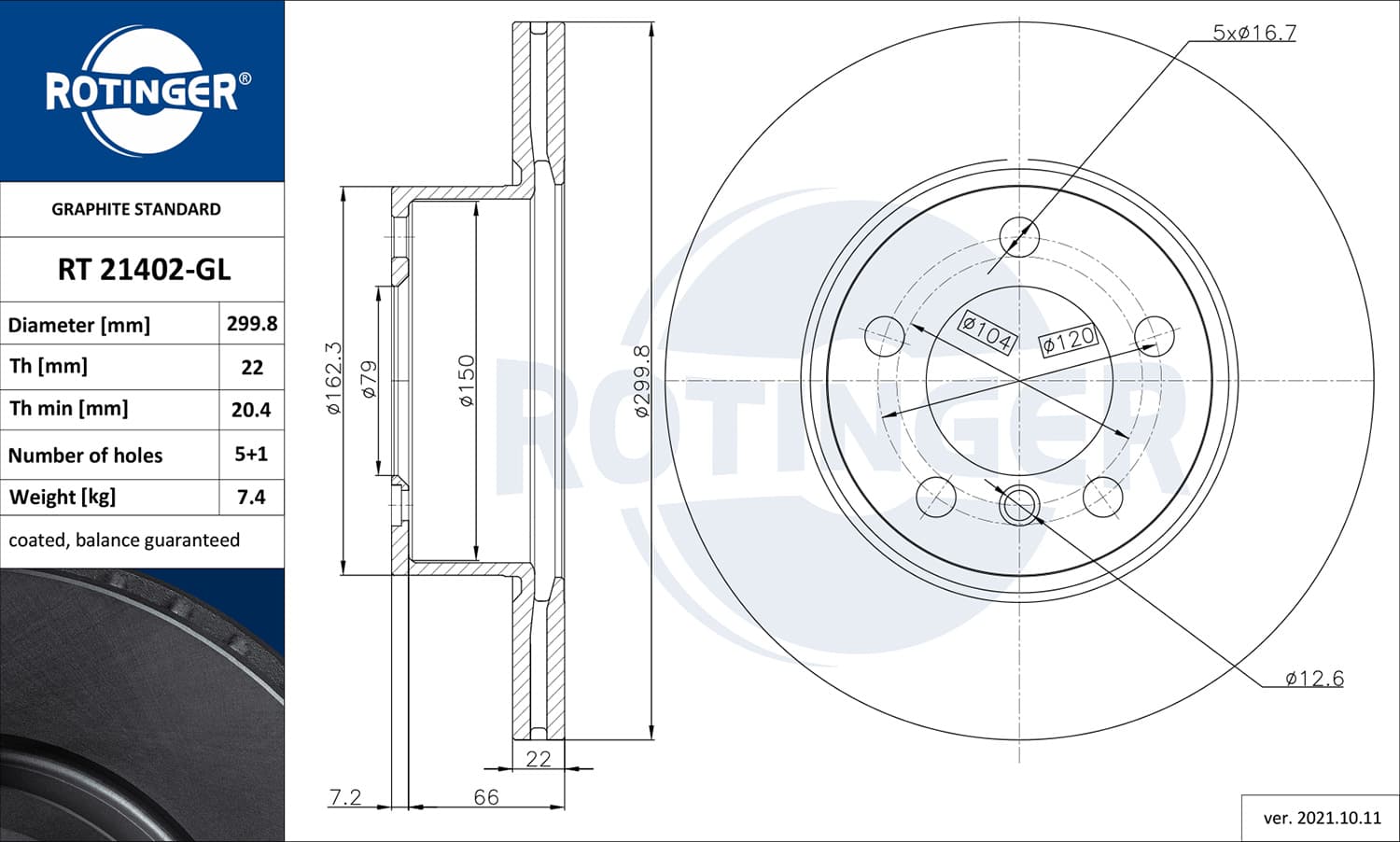 ROTINGER Brzdový kotúč RT 21402-GL 1