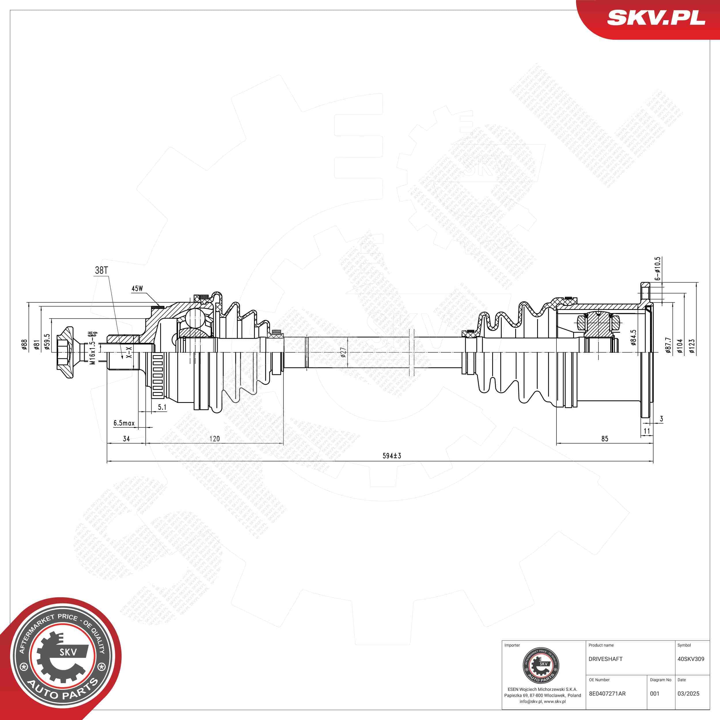 SKV Hnací hriadeľ 40SKV309 1