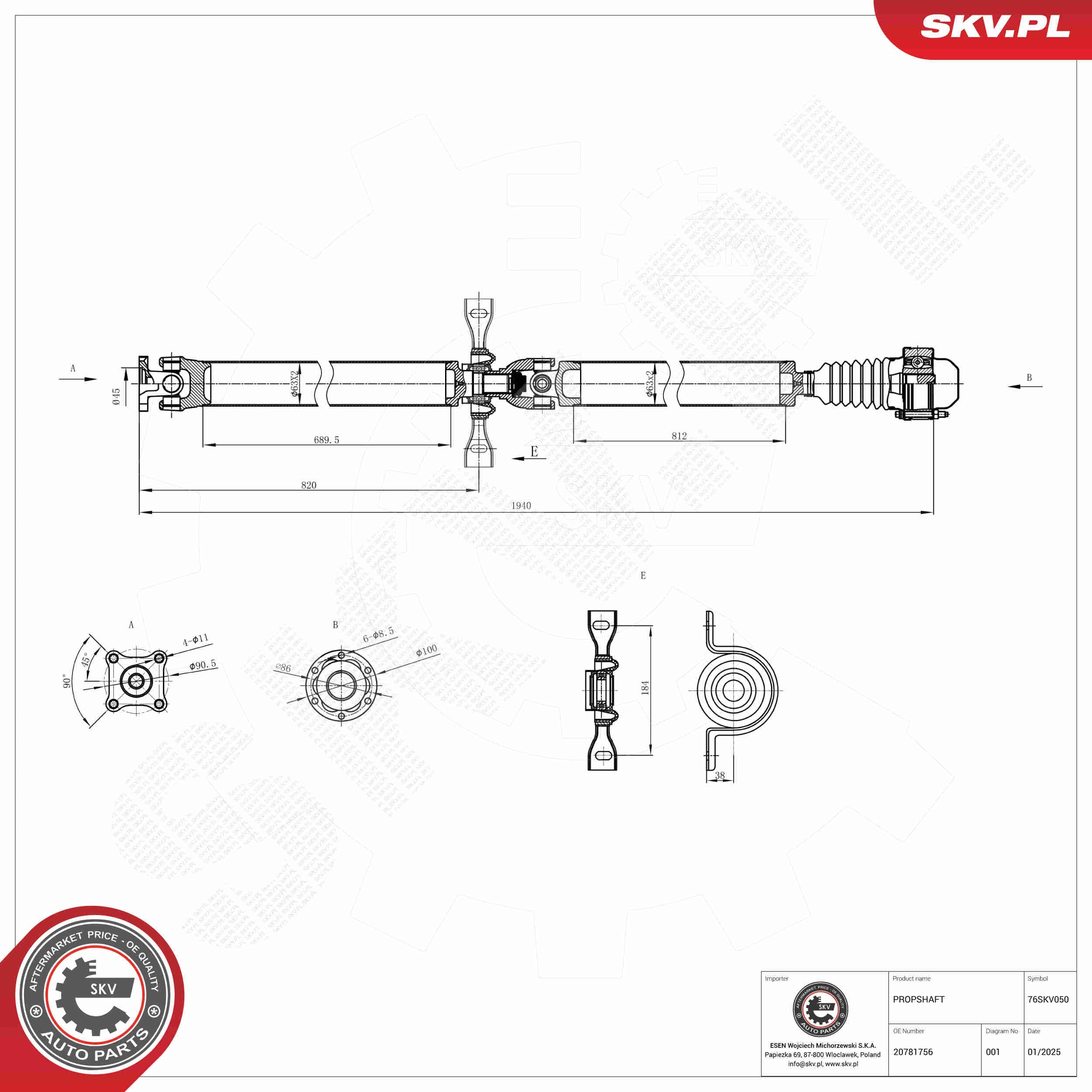 SKV Hnací hriadeľ 76SKV050 1