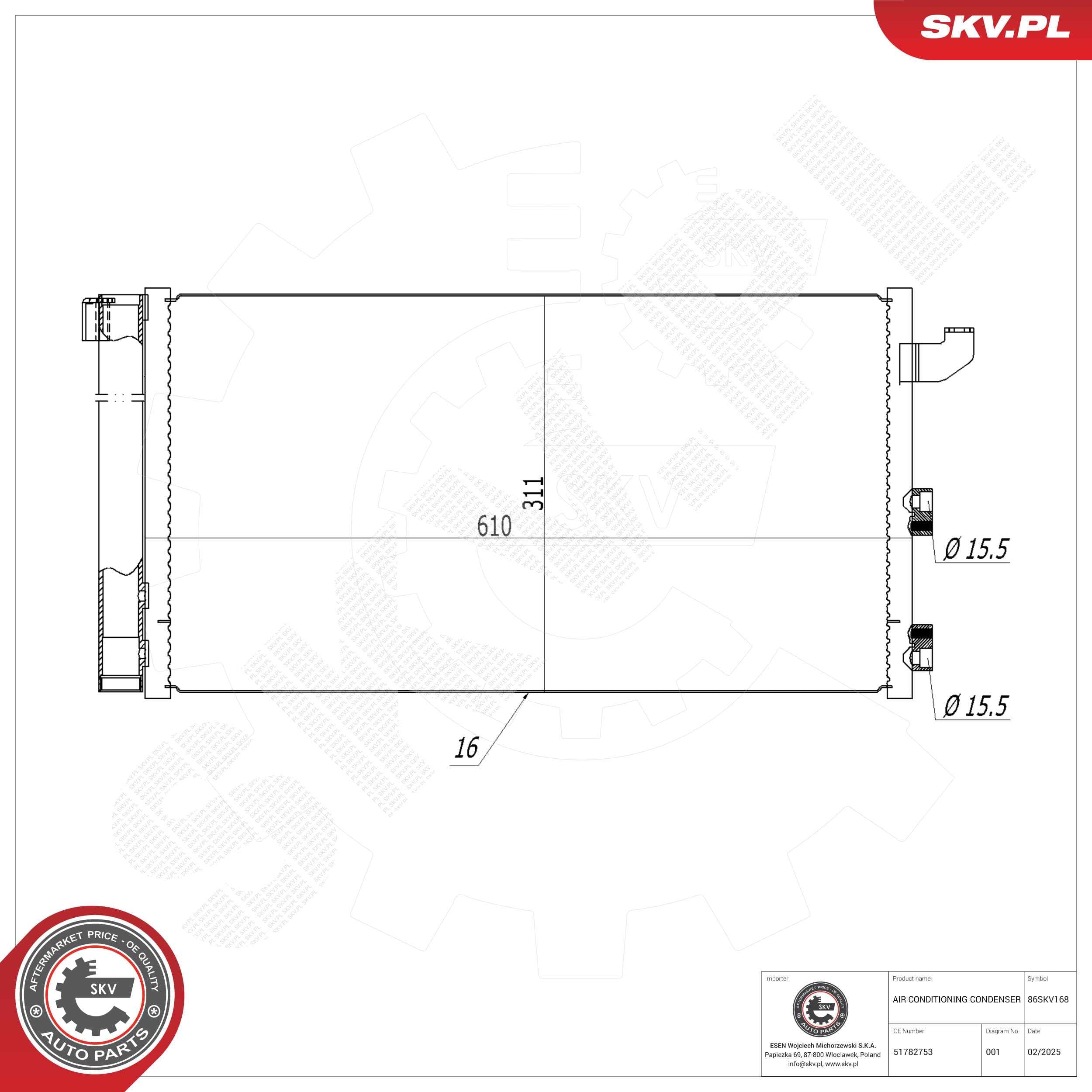 SKV Kondenzátor klimatizácie 86SKV168 1
