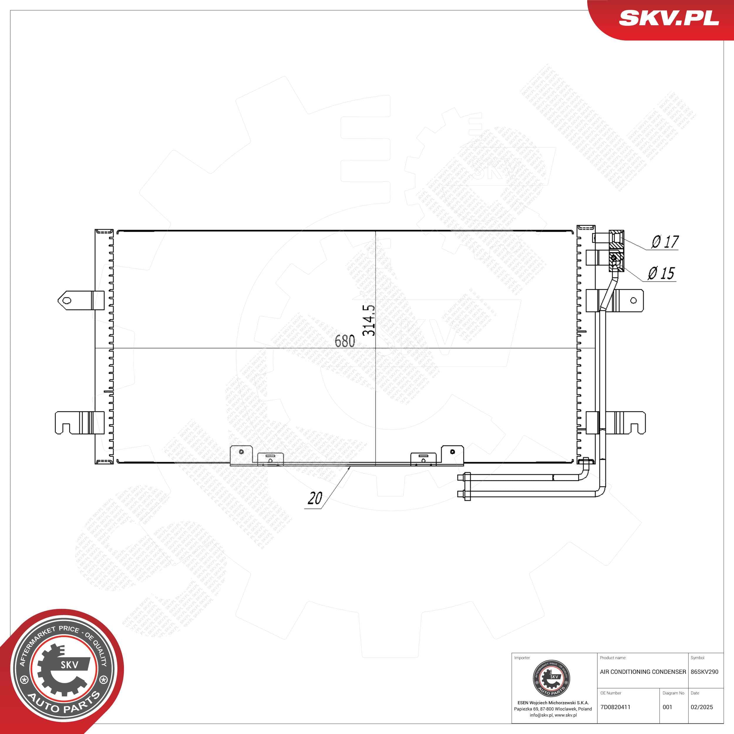 SKV Kondenzátor klimatizácie 86SKV290 1