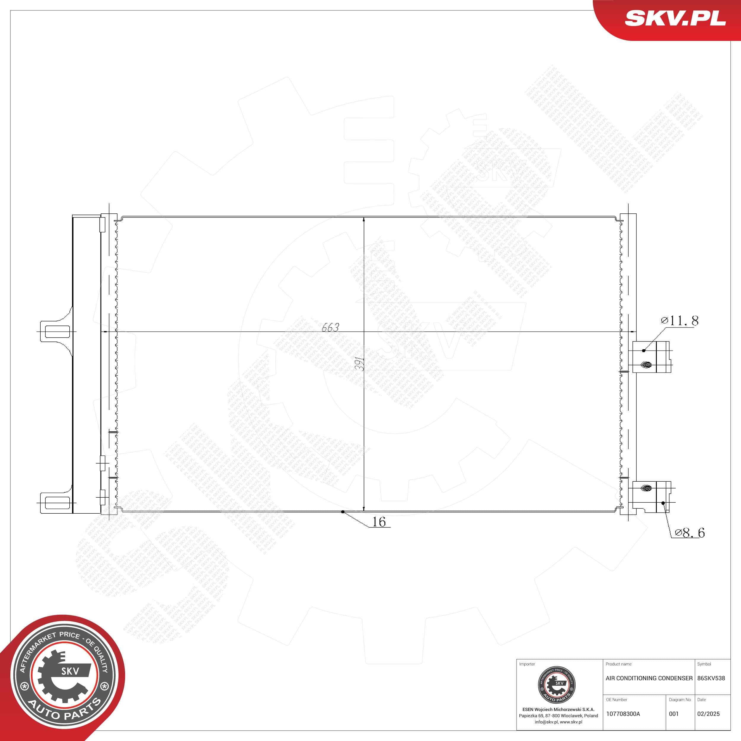 SKV Kondenzátor klimatizácie 86SKV538 1