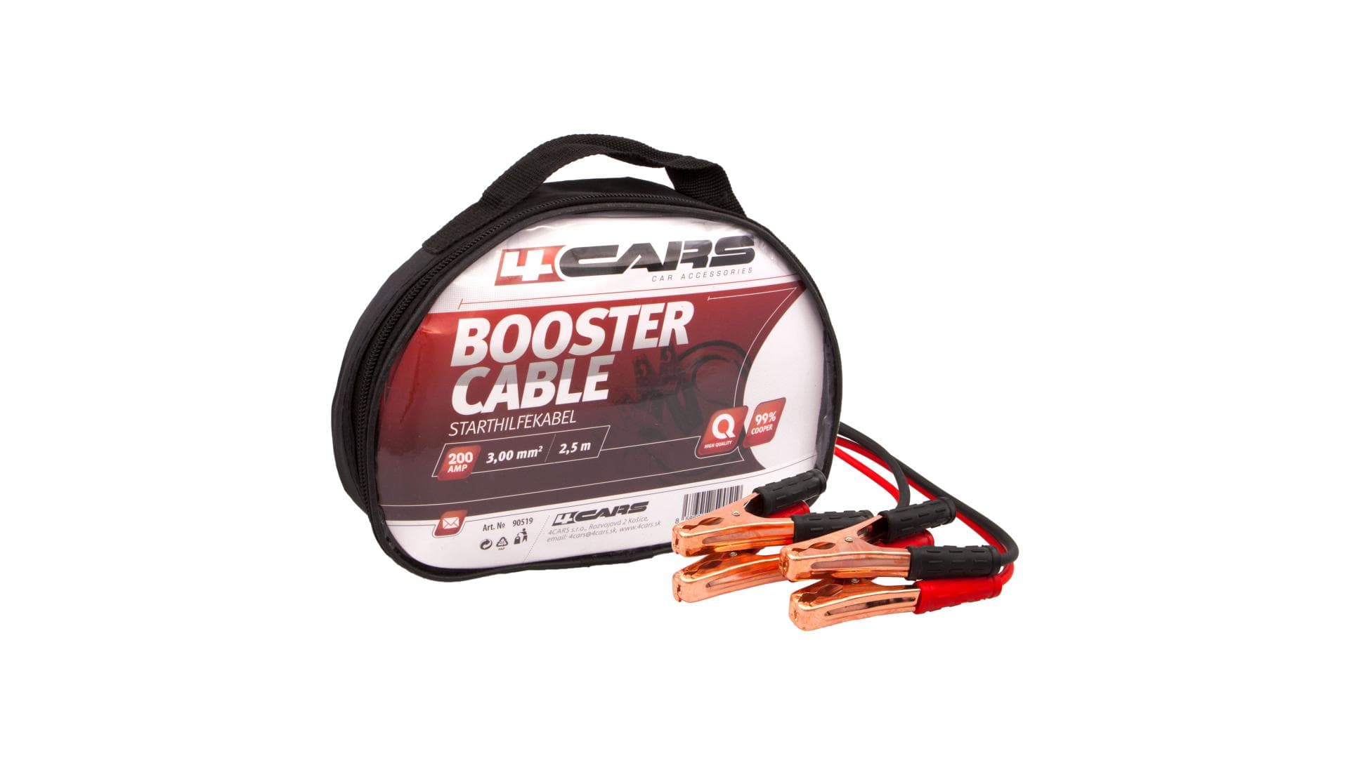 4CARS ŠTARTOVACÍ KÁBEL 200AMP, 3.0MM², 2.5M