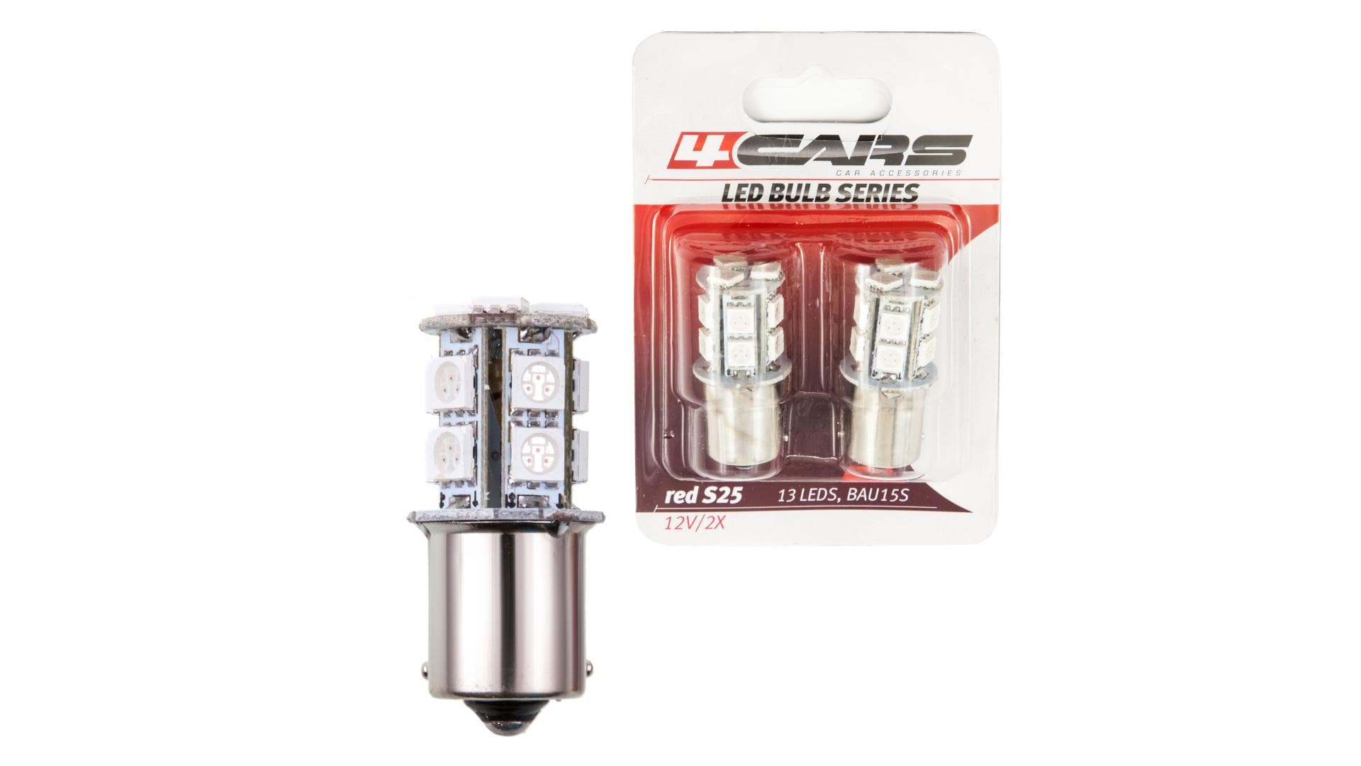 4CARS LED ŽIAROVKA 13LED 12V S25-5050SMD BAU15S ČERVENÁ 1