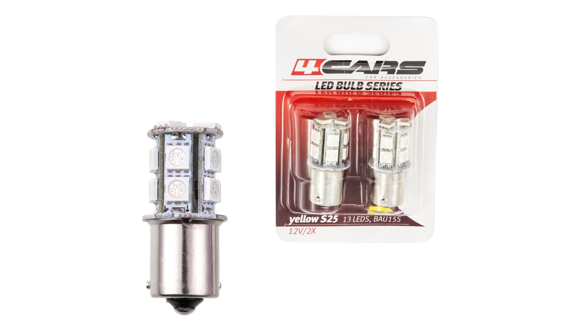 4CARS LED ŽIAROVKA 13LED 12V S25-5050SMD BAU15S ORANŽOVÁ