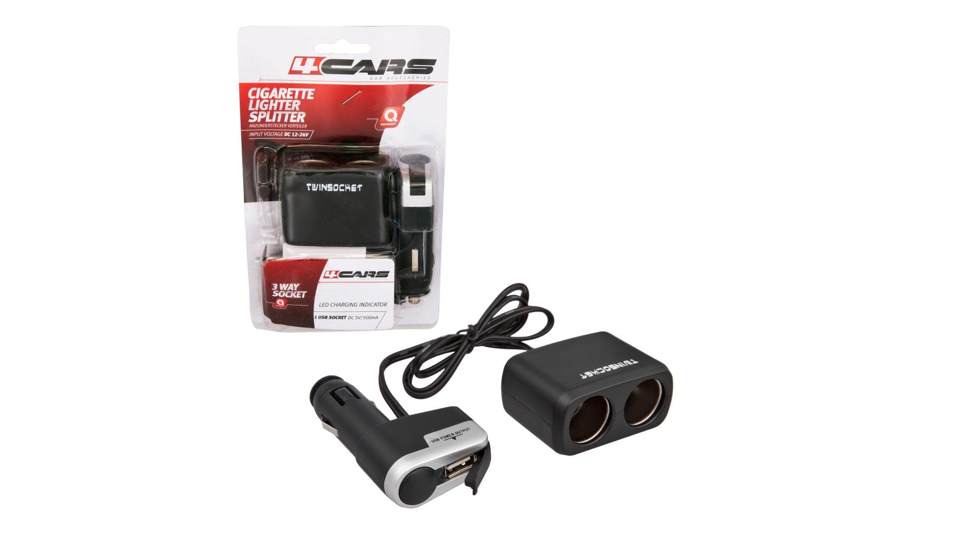 4CARS ROZDVOJKA ZAPAĽOVAČA 12/24V S USB