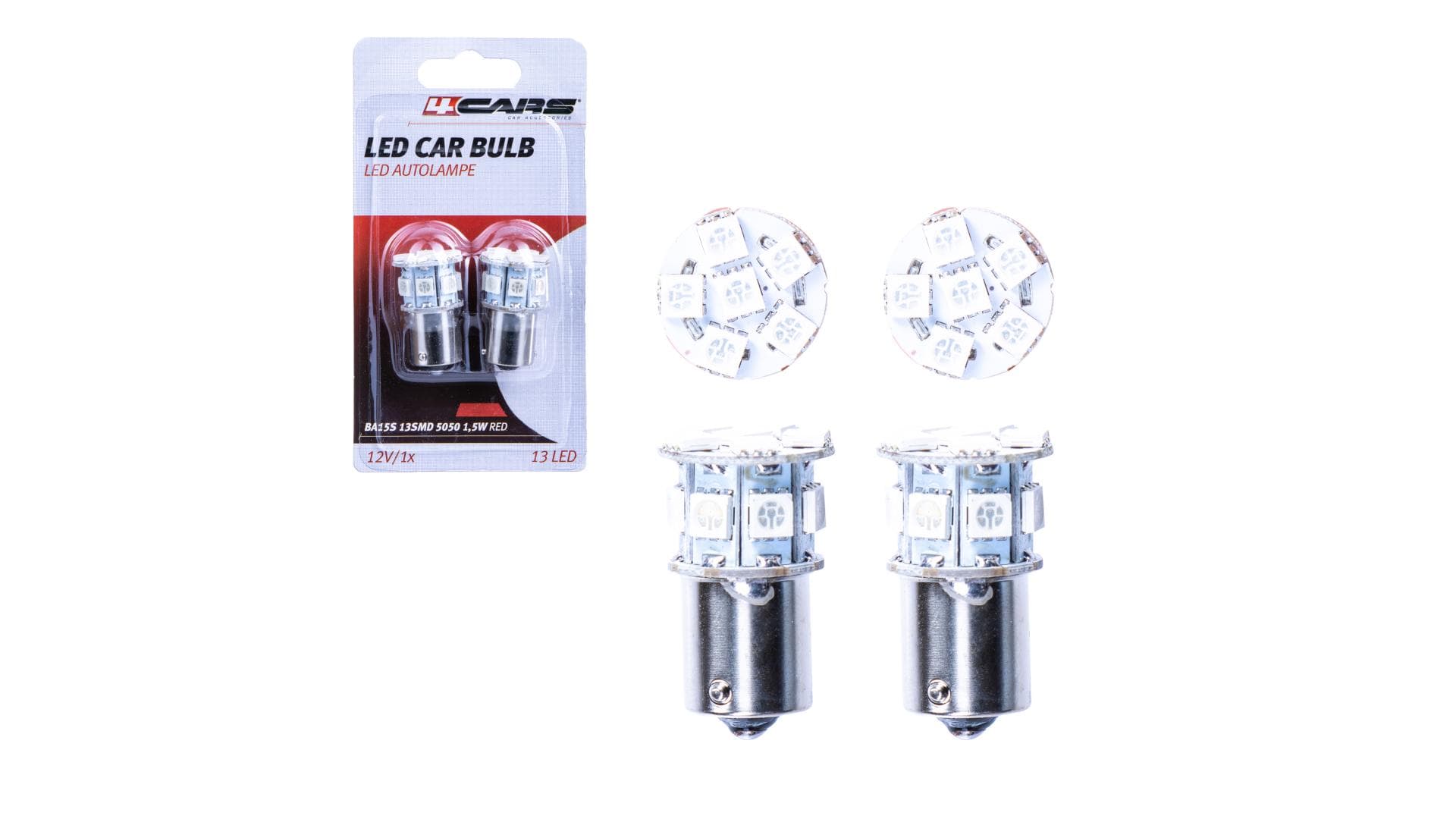 4CARS HQ sada LED žiaroviek BA15S 13SMD 5050 1.5W červená