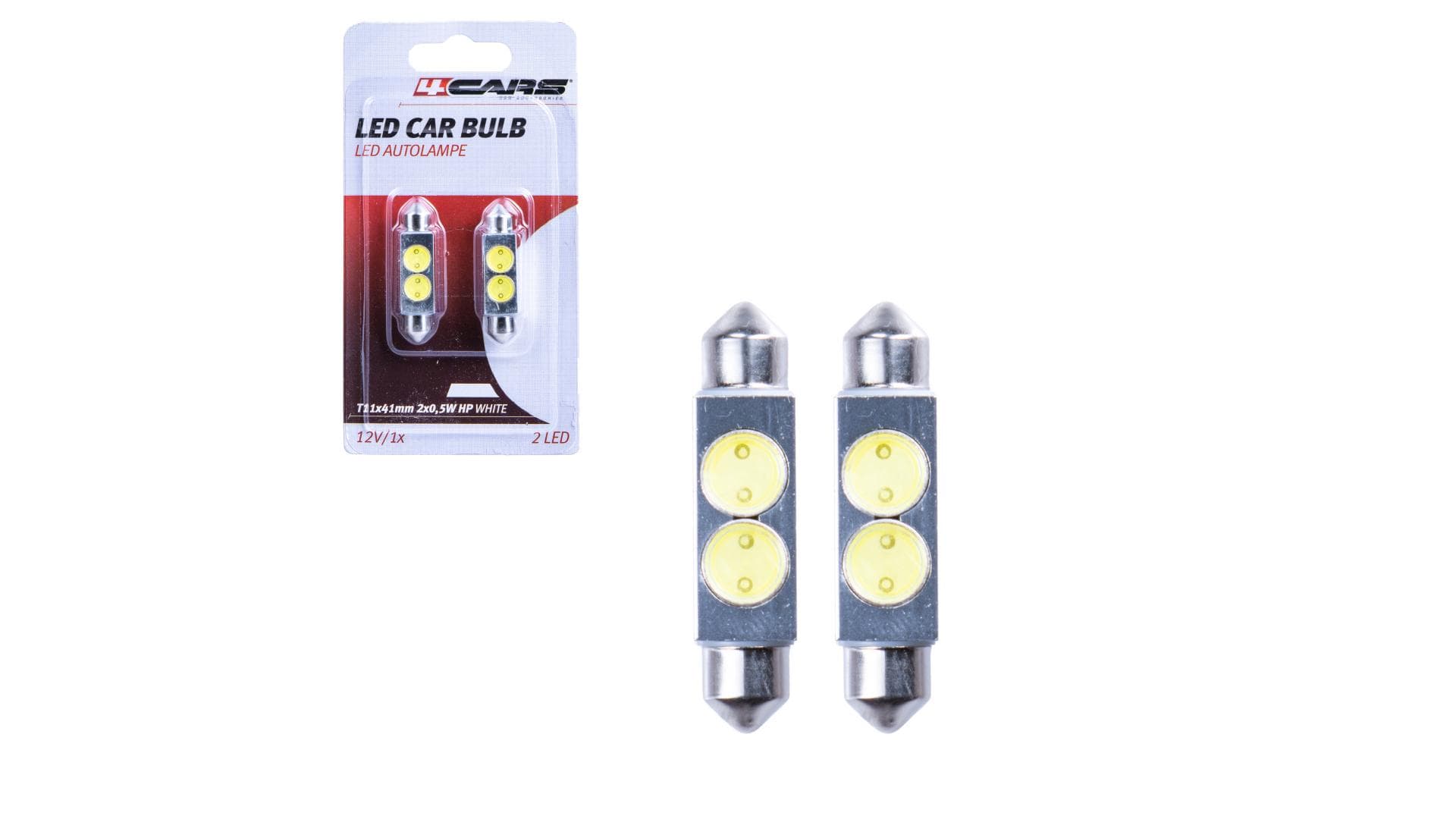4CARS HQ sada LED žiaroviek T11X/41MM 2X0.5W HP biela